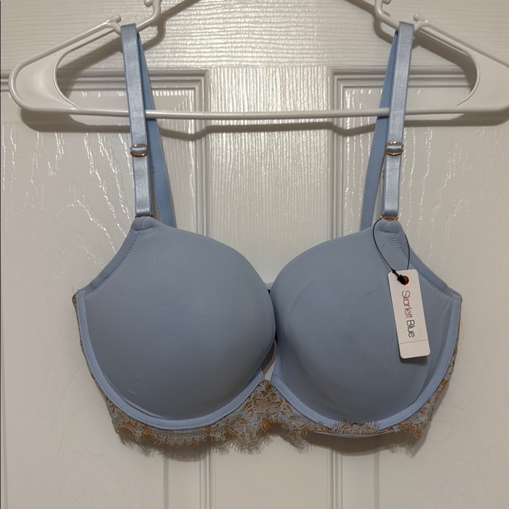 Blue Lace Trim Bra